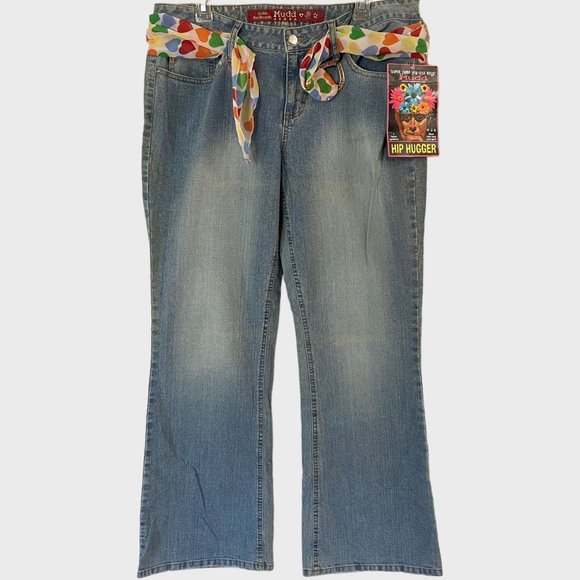 Y2K Mudd Flair Jeans Womens 15 Medium Stone Wash Low-Rise Denim Bell Bottoms New - Picture 1 of 11